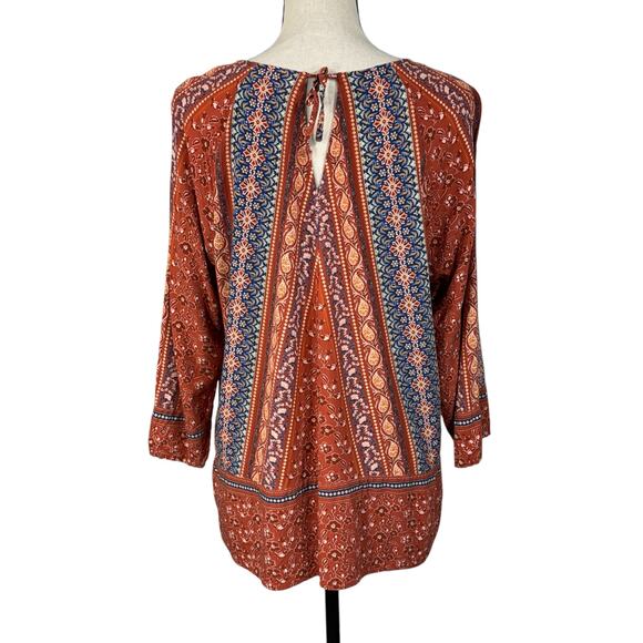 J Jill Large Top Floral 3/4 Sleeves Tie Keyhole Round Neck Lightweight Multi - Picture 5 of 10